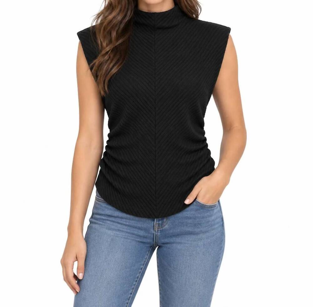 NEW MAC & ME funnel neck side ruched top in black